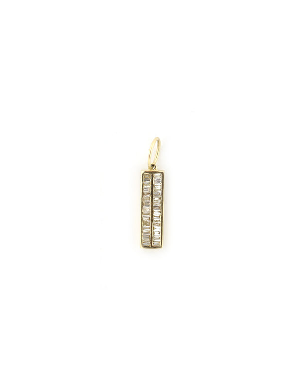 14K Gold Baguette Diamond Bar Charm