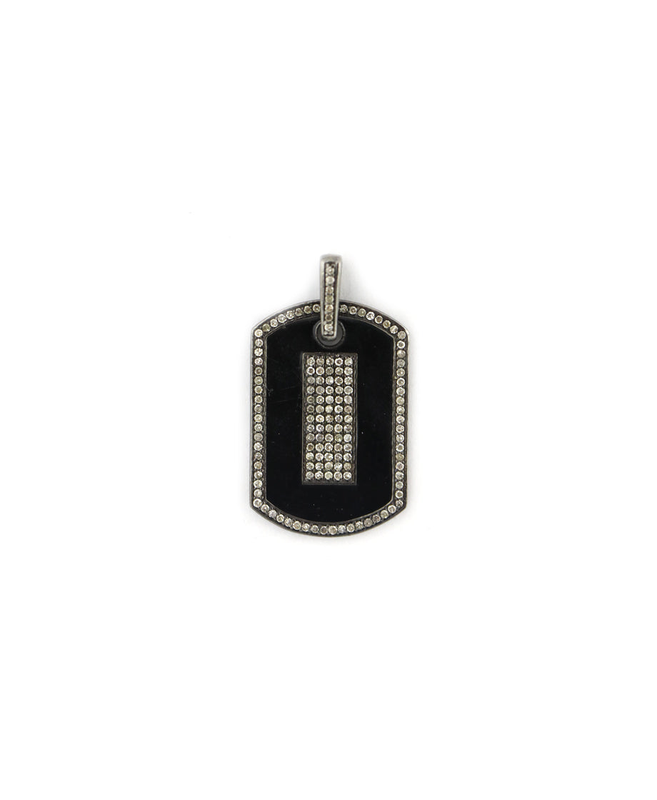 Large Silver Black Enamel Dog Tag