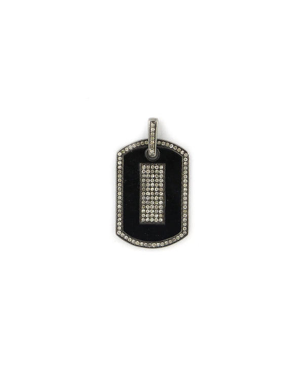 Large Silver Black Enamel Dog Tag