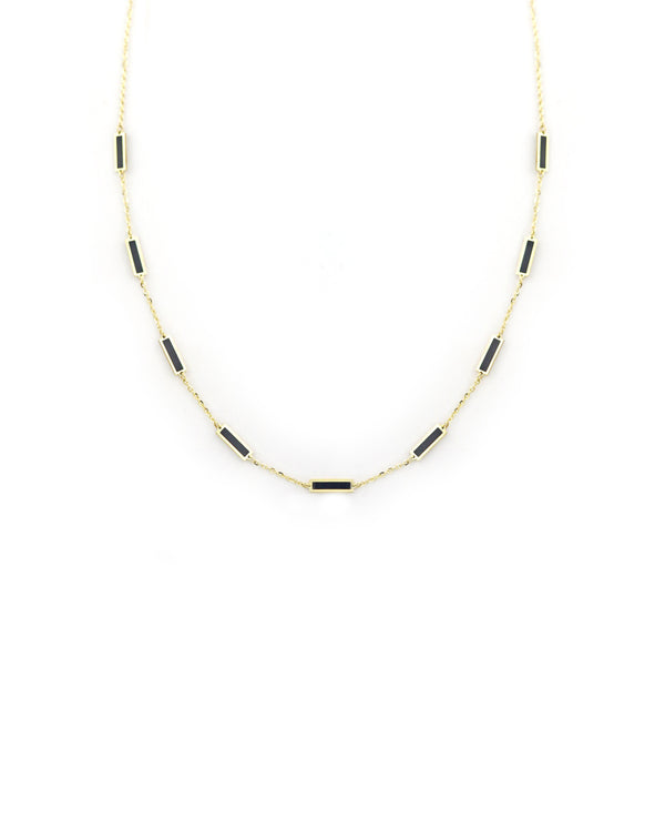 14K Gold Inlaid Black Onyx Rectangle Necklace