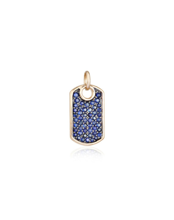 14K Gold Blue Sapphire Dog Tag Charm