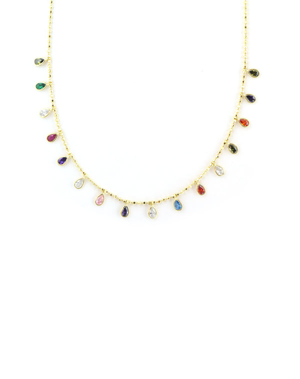 Multi Color Teardrop Crystal Charm Necklace