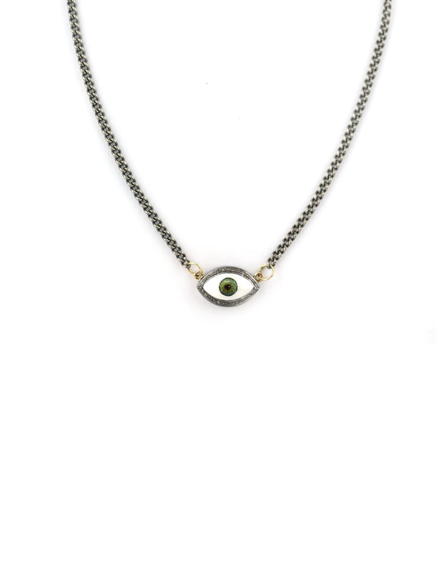 Diamond Cosmic Eye Necklace: Silver Cuban Chain