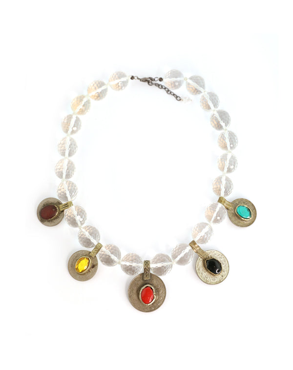 Clear Quartz with Vintage Afghan Coins Necklace