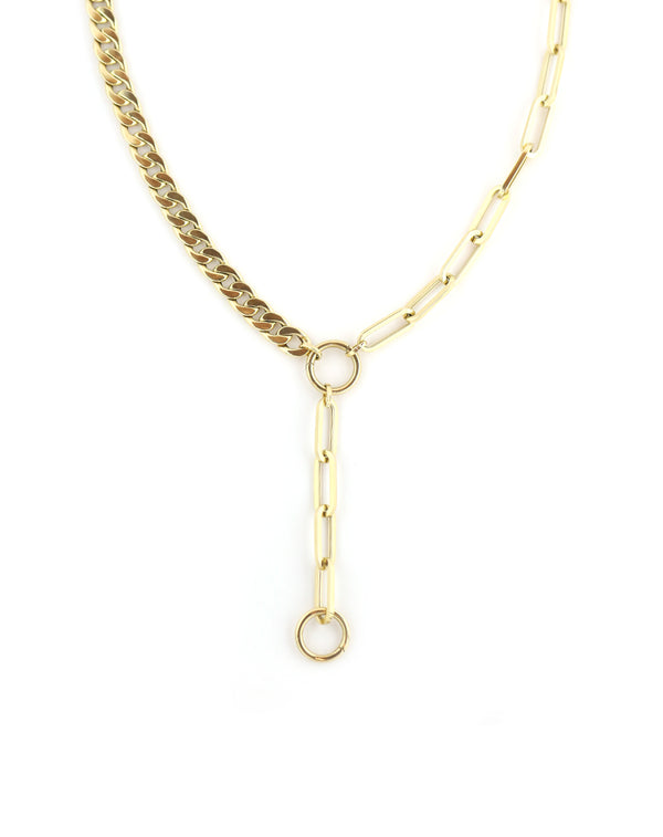 14K Gold Half Cuban Half Paper Clip Lariat