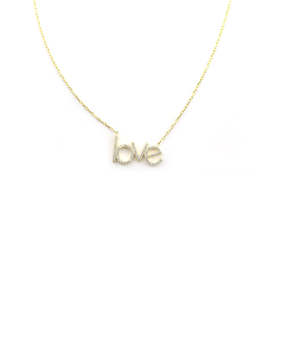 Gold Crystal Lowercase Love Necklace