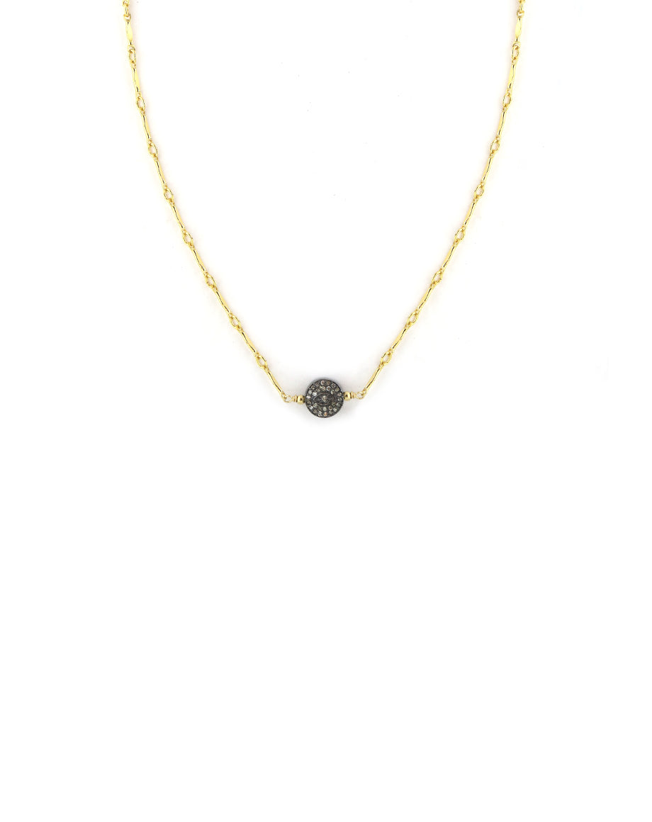 Diamond Evil Eye Gold Bar Chain Necklace