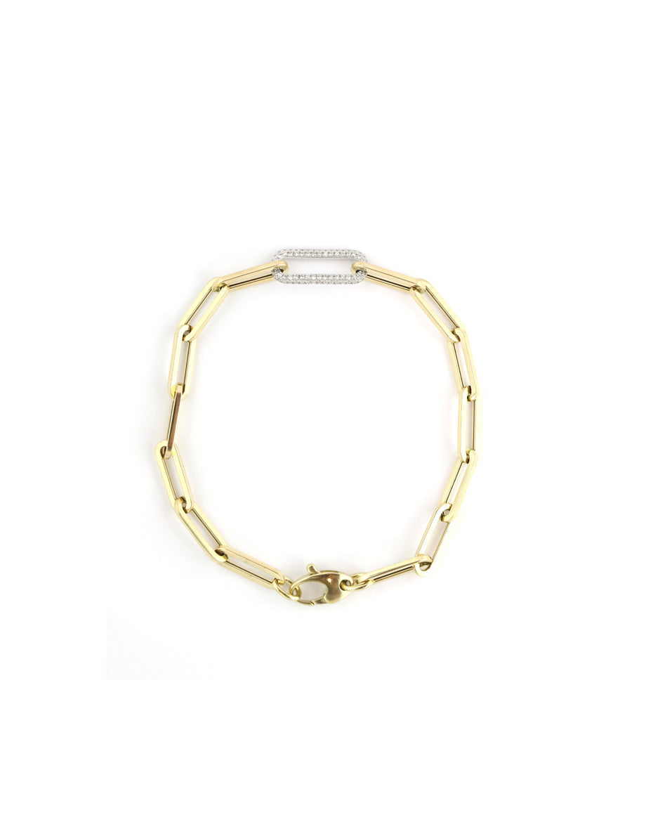 14K Gold Diamond Link Paper Clip Bracelet