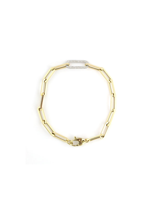 14K Gold Diamond Link Paper Clip Bracelet