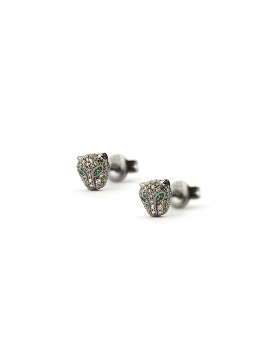 Silver Diamond Panther Studs