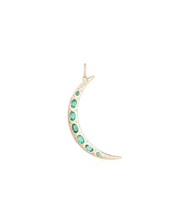 14K Gold Emerald Crescent Moon Charm