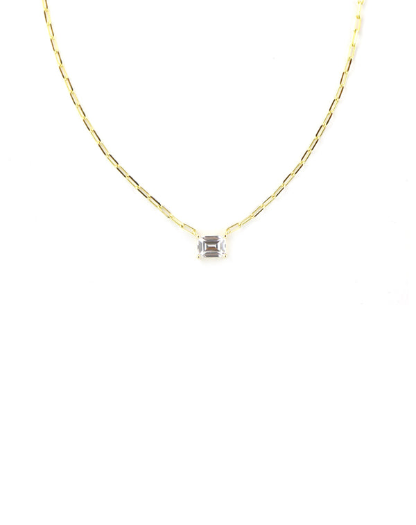 Emerald Cut Crystal Paper Clip Necklace