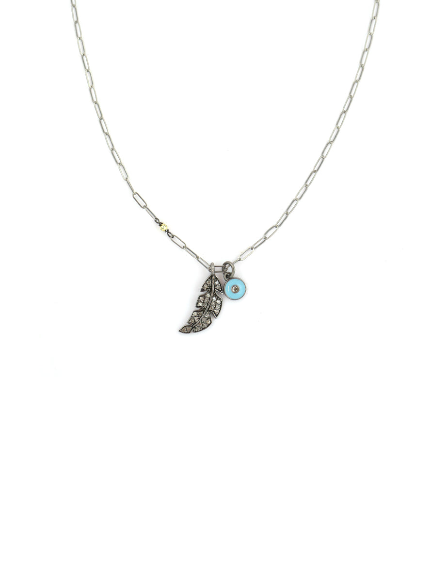 The Lucky Feather Charm Necklace: Turquoise Enamel