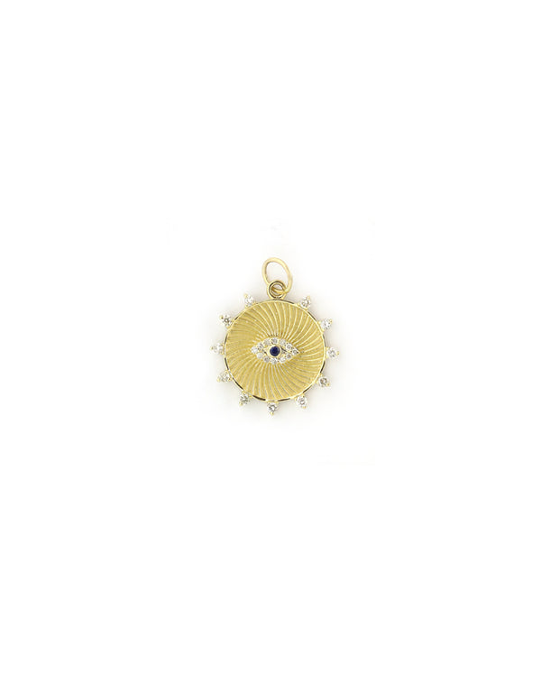 14K Gold Small Retro Diamond Evil Eye Coin Pendant