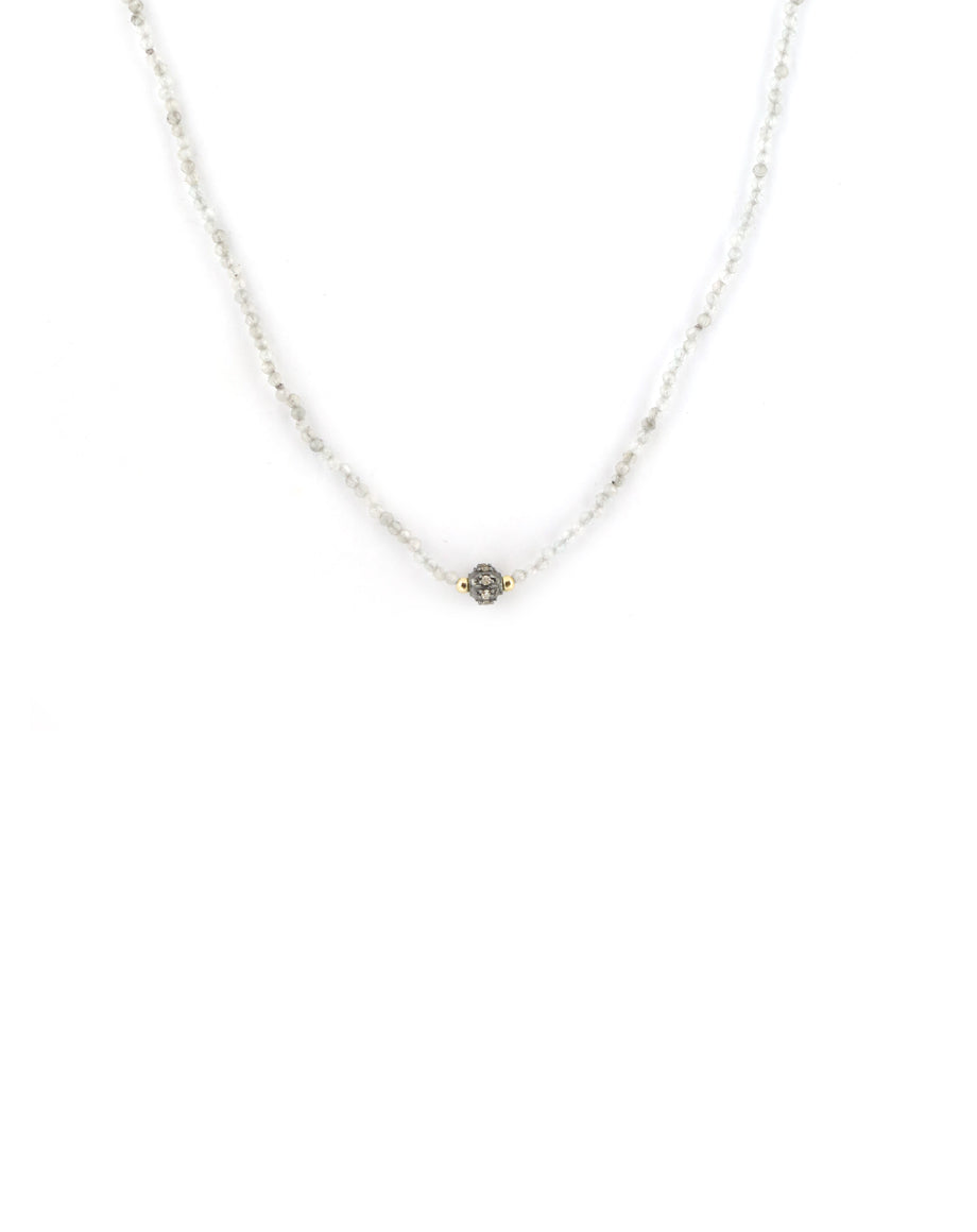 Tiny Silver Zircon Diamond Bead NecklaceTiny Silver Zircon Diamond Charm Necklace
