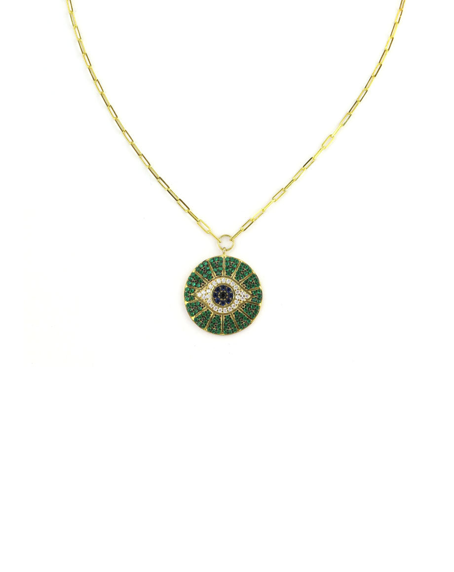 Large Green Crystal Evil Eye Necklace