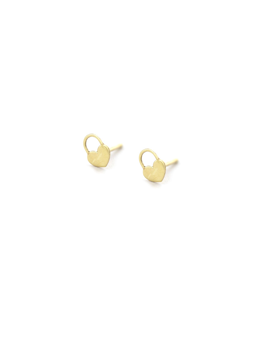 14K Gold Tiny Heart Lock Studs