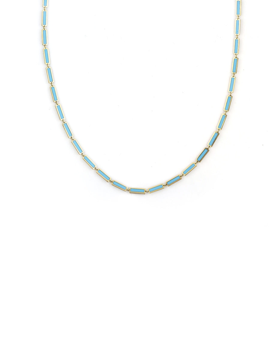 14K Gold Inlaid Turquoise Disco Link Necklace