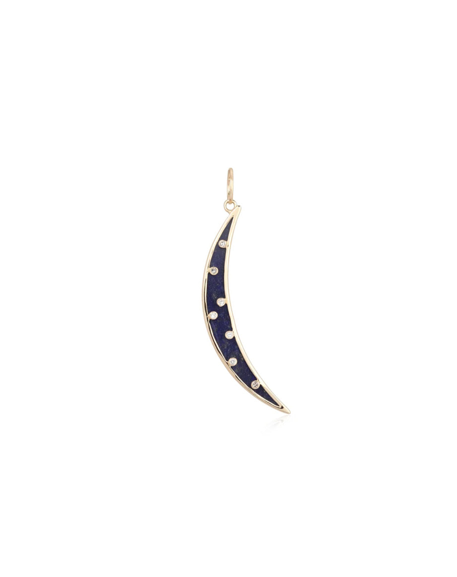 14K Gold Dotted Lapis Crescent Moon Charm