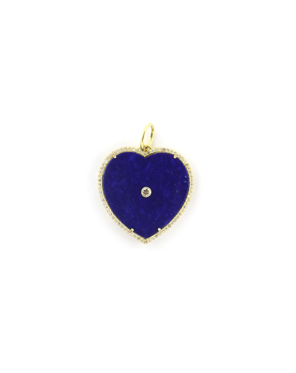 14K Gold Large Lapis Diamond Frame Heart Charm