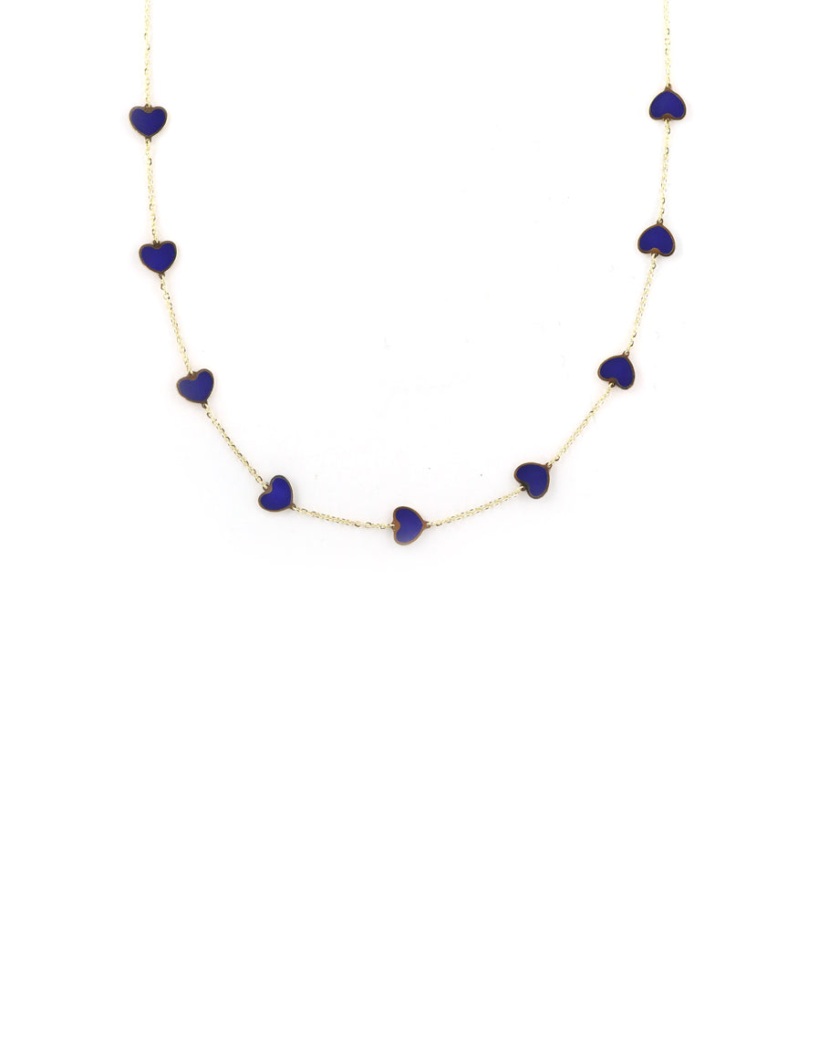 14K Gold Lapis Heart Station Necklace