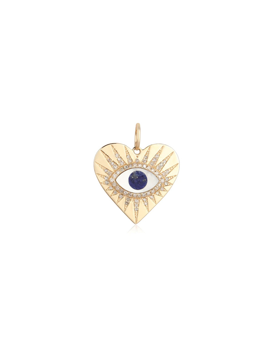 14K Gold Lapis Mother of Pearl Evil Eye Heart Charm