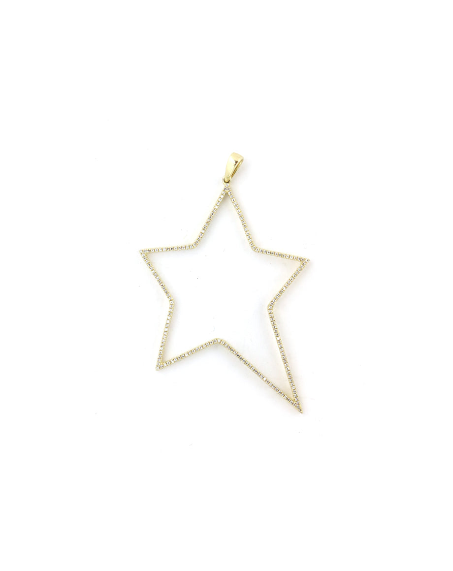 14K Gold Large Open Diamond Star Charm