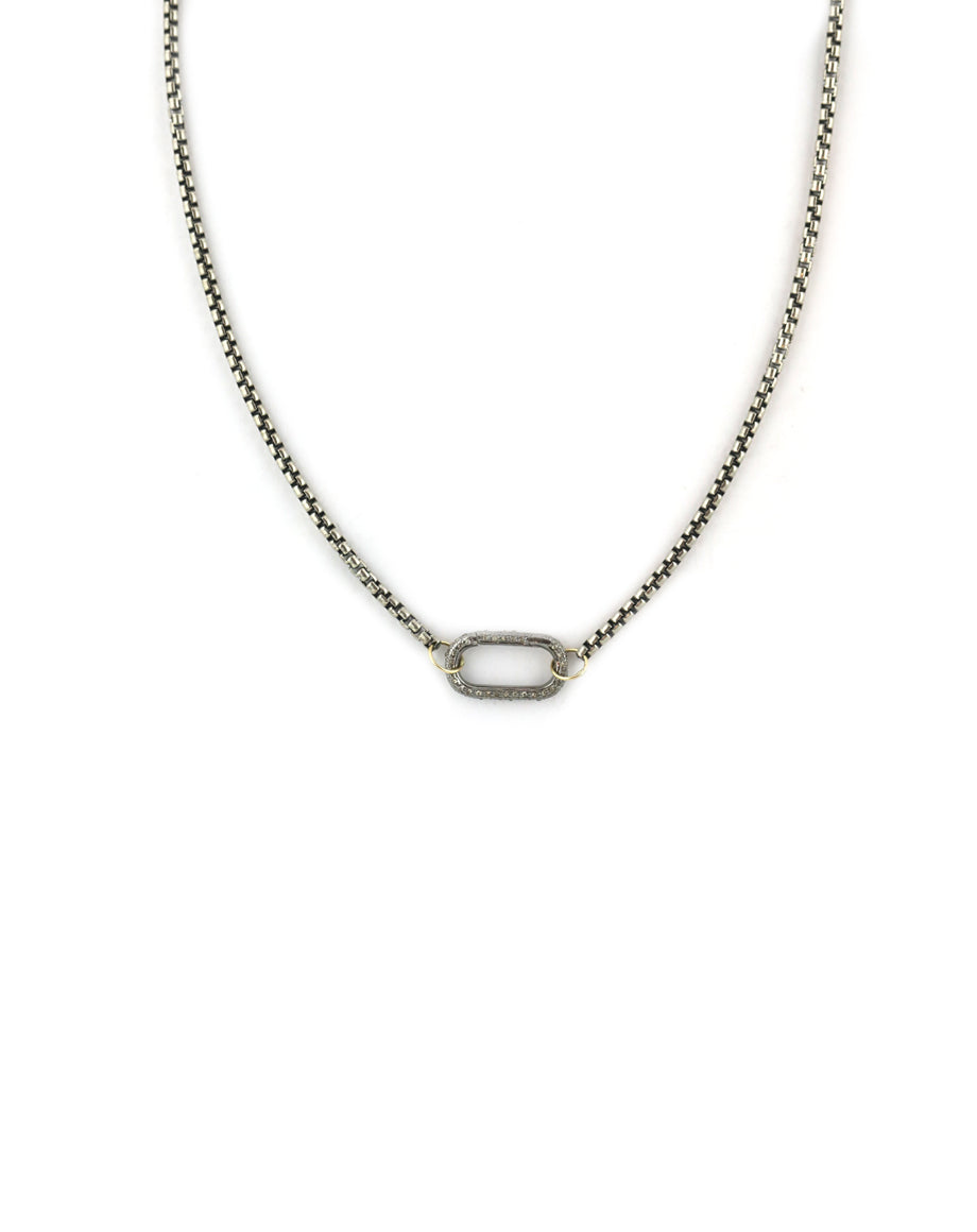 Large Luxe Lexi Lock Necklace: Silver Round Box Chain