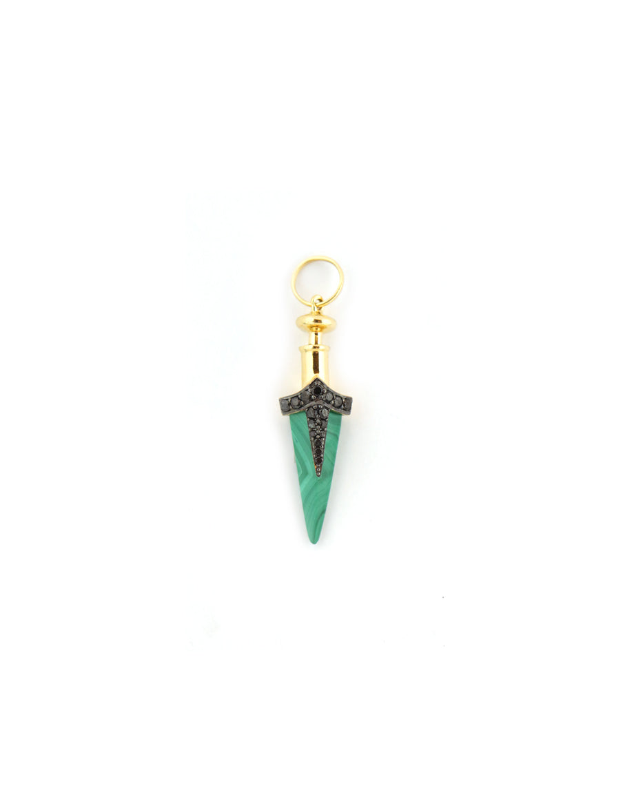 14K Gold Malachite Black Diamond Dagger Charm