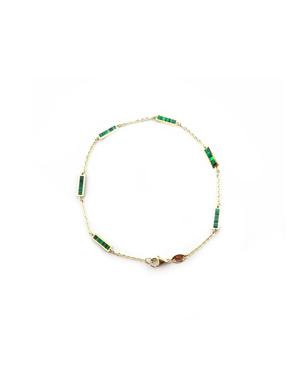 14K Gold Inlaid Malachite Rectangle Bracelet