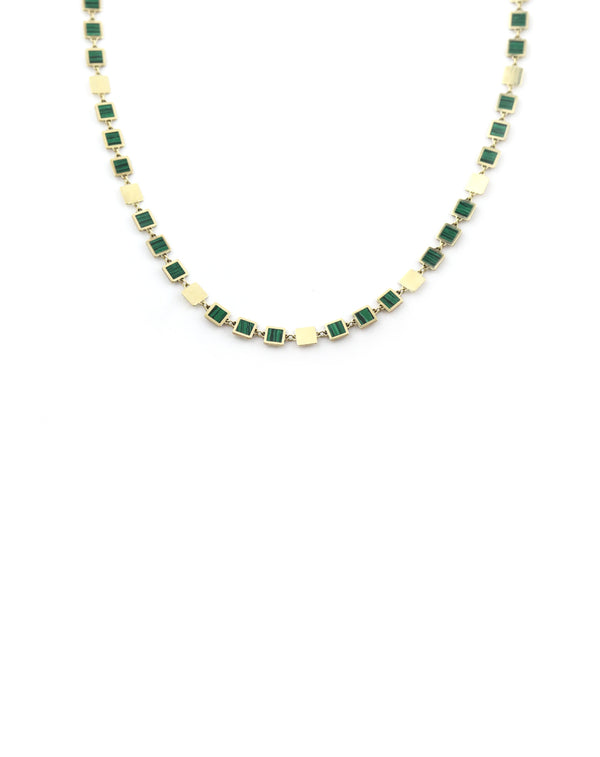 14K Gold Alternating Inlaid Square Malachite inlaid Necklace