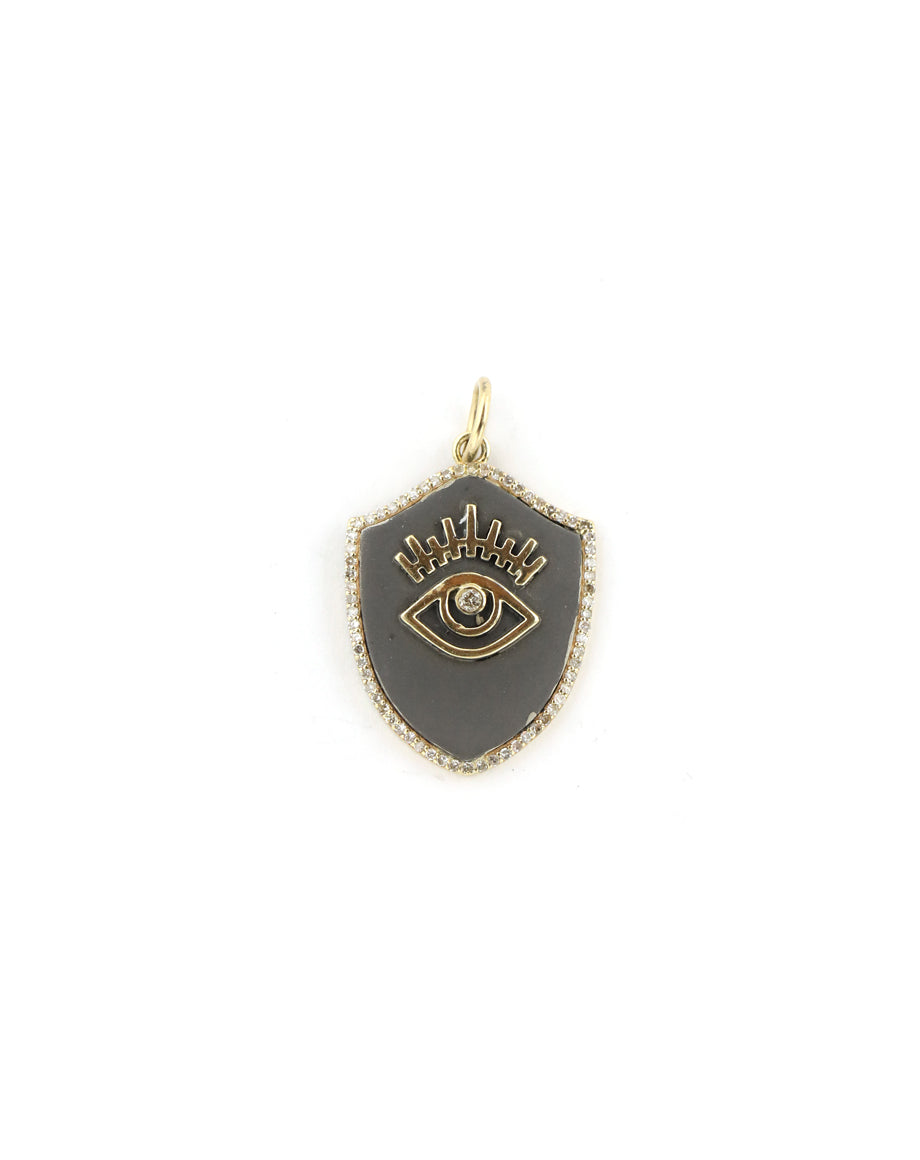 14K Gold Matte Silver Evil Eye Shield Charm