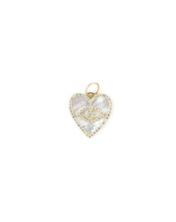 14K Mother of Pearl Diamond Evil Eye Heart Charm