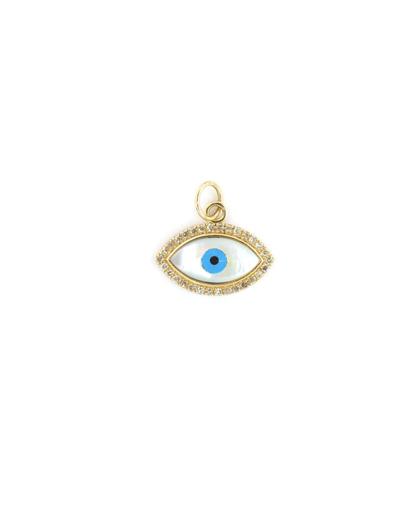 14K Gold Mother of Pearl Turquoise Evil Eye Charm