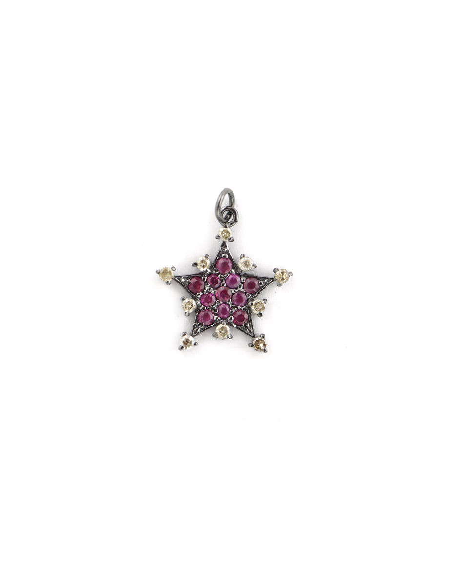 Pink Sapphire Diamond Ornate Star Charm