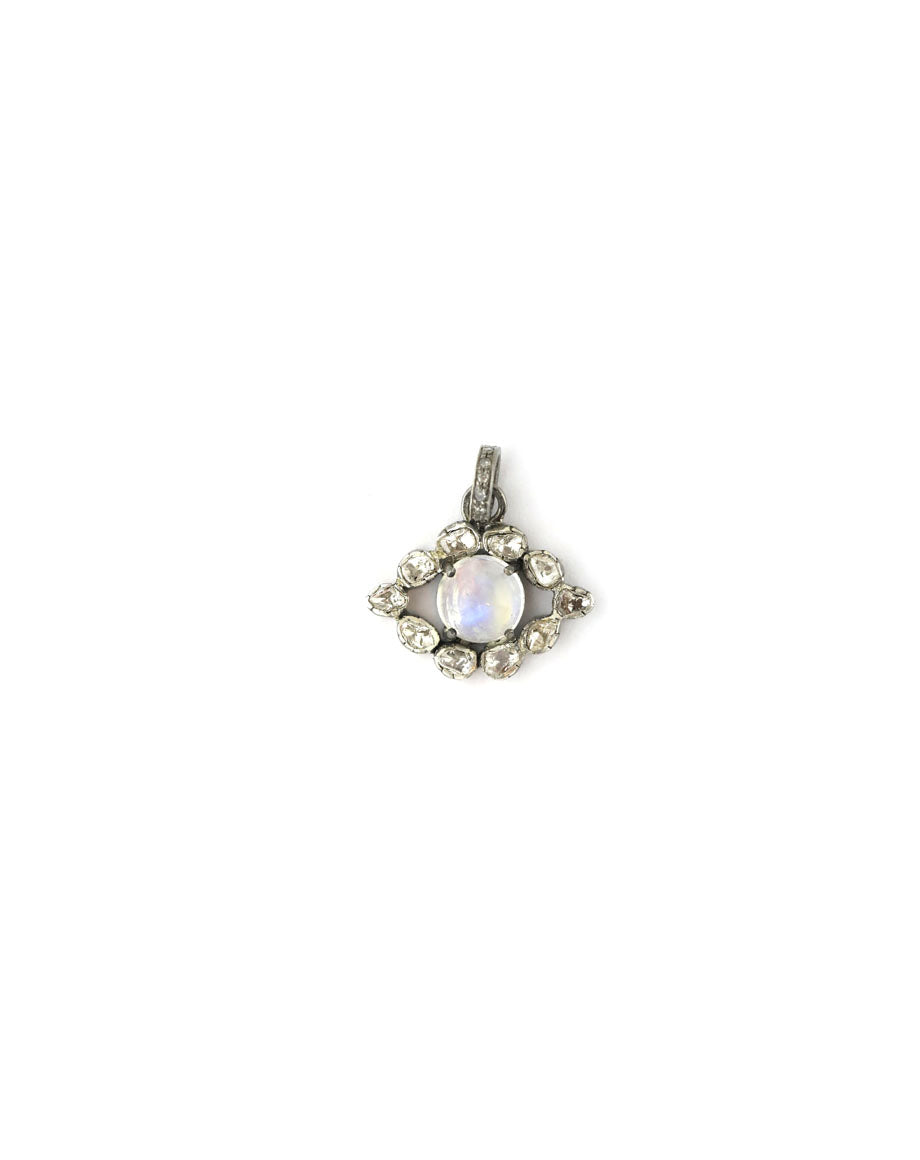 Mini Polki Diamond Moonstone Evil Eye Charm