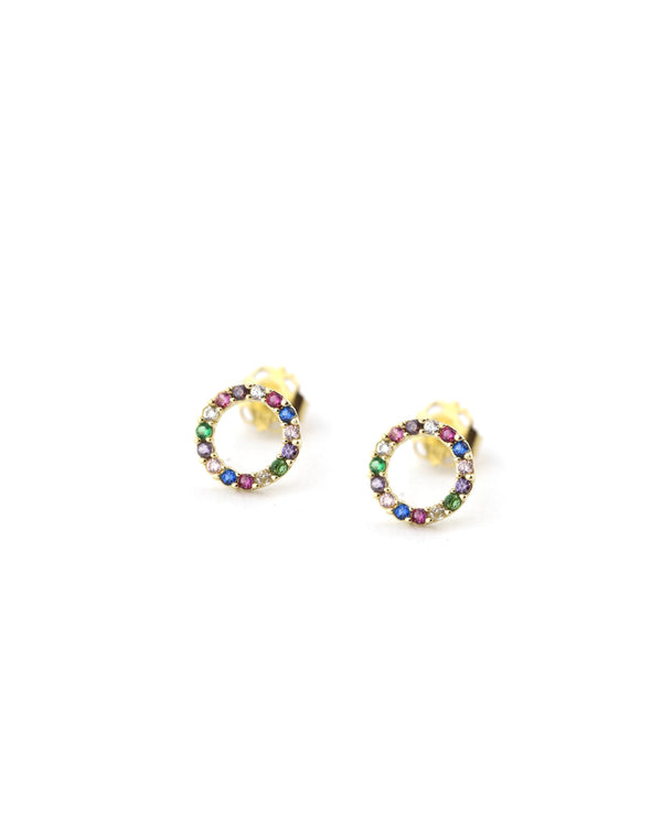 14K Gold Rainbow Open Circle Studs