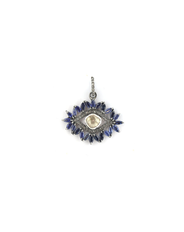 Blue Sapphire Polki Diamond Evil Eye Charm