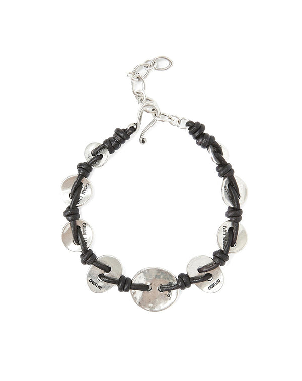 Chan Luu Silver Button Black Leather Bracelet