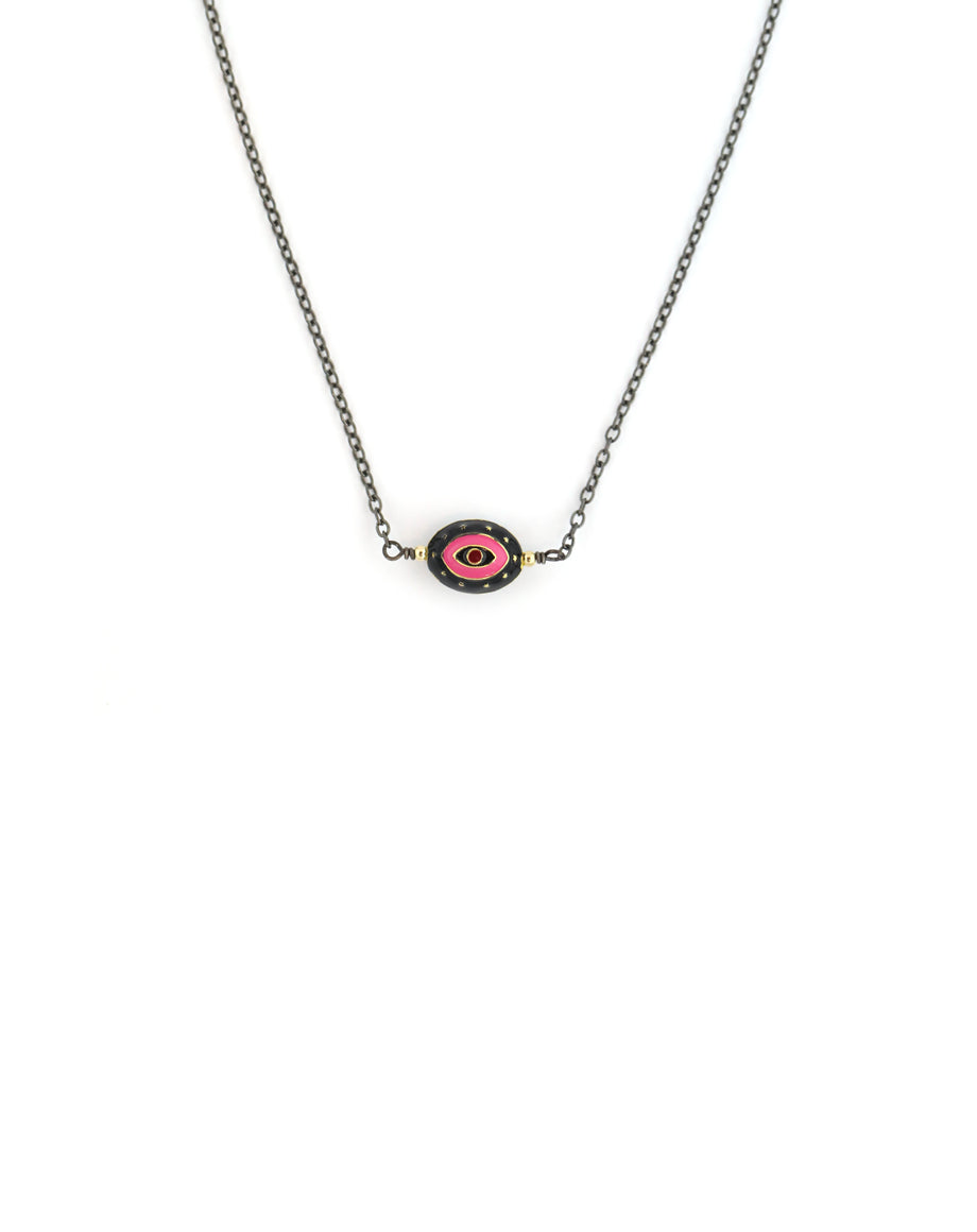 Pink & Black Enamel Evil Eye Choker