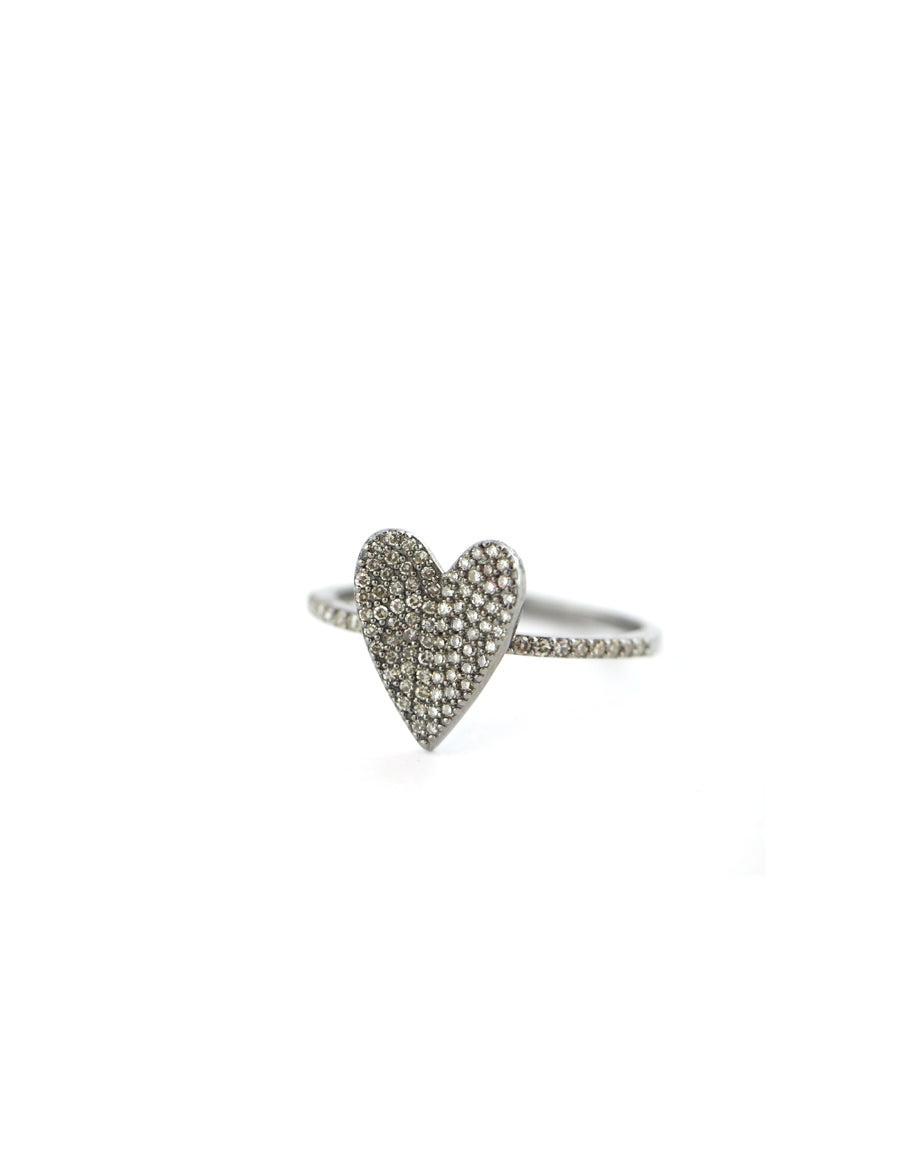 Silver Concave Diamond Heart Ring