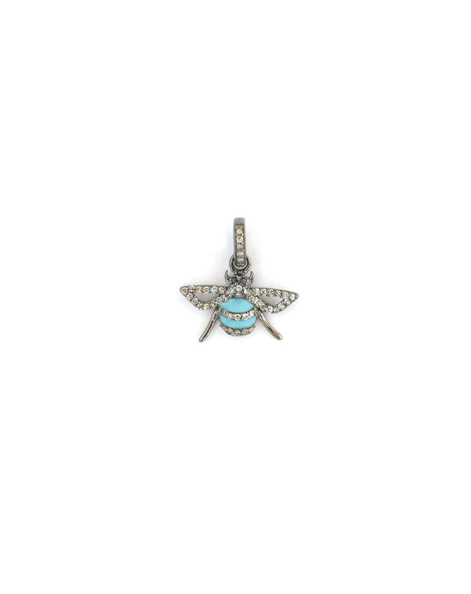 Mini Silver Turquoise Diamond Bee Charm