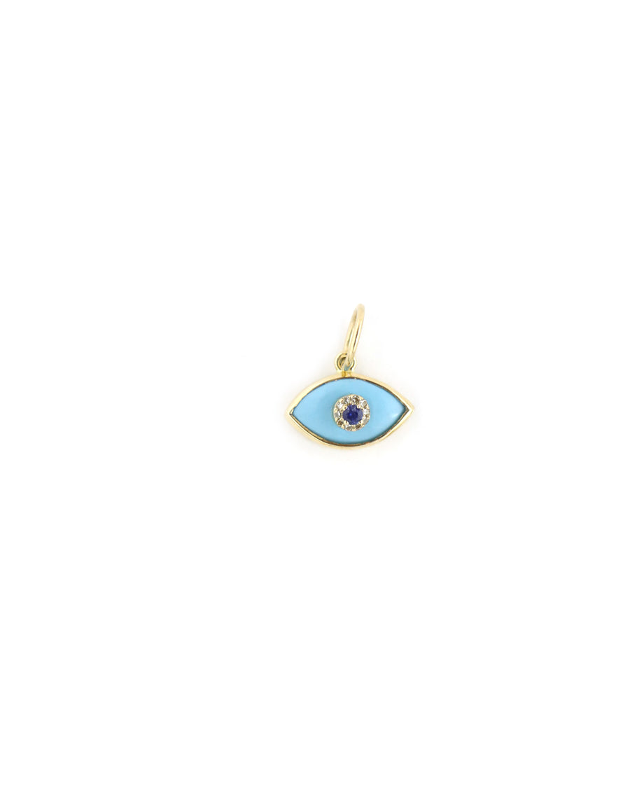 14K Gold Small Turquoise Evil Eye Charm