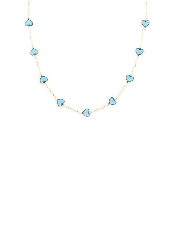 14K Gold Turquoise Heart Station Necklace