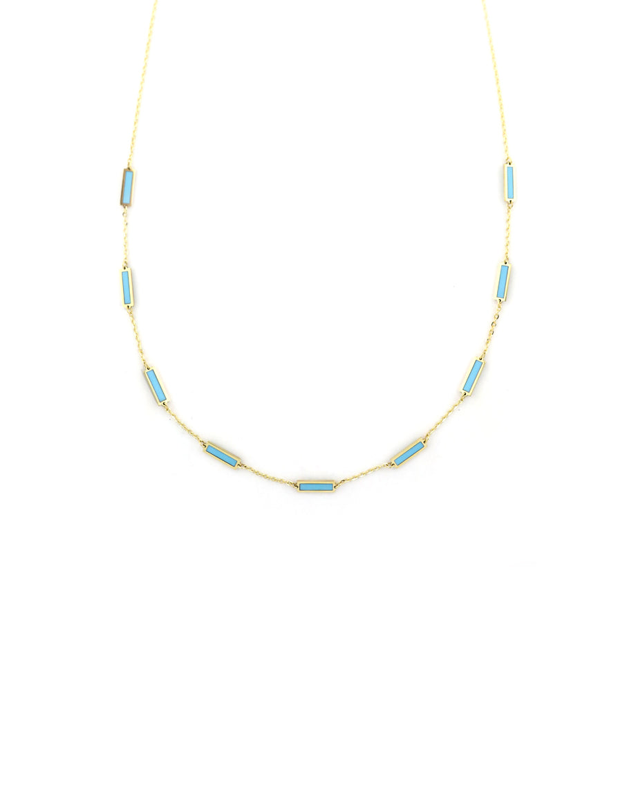 14K Gold Inlaid Turquoise Rectangle Necklace