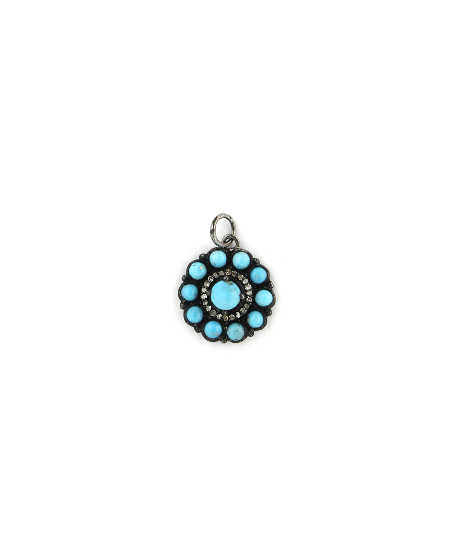 Silver Turquoise Round Flower Charm