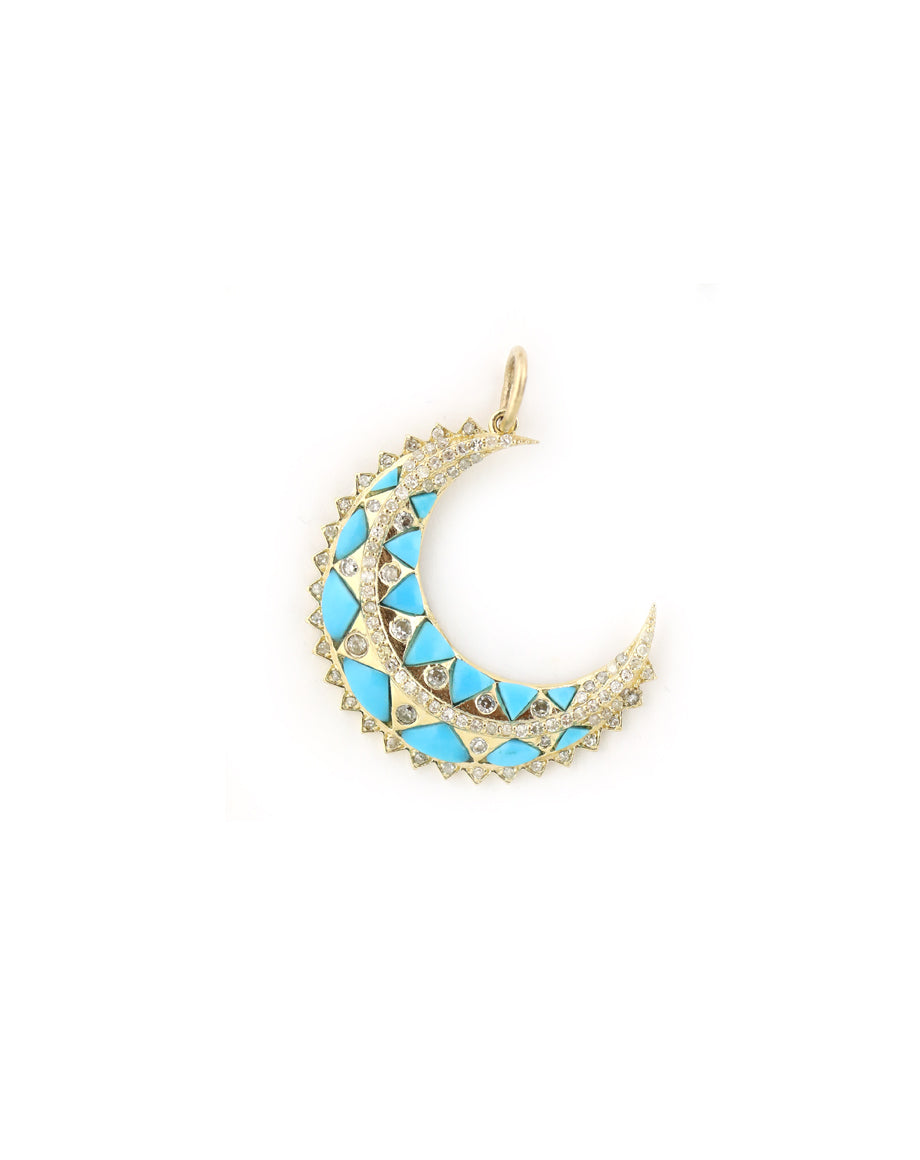 14K Gold Magical Turquoise Diamond Moon Charm