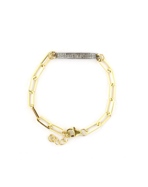 Mixed Metal Pave Diamond ID Paper Clip Bracelet