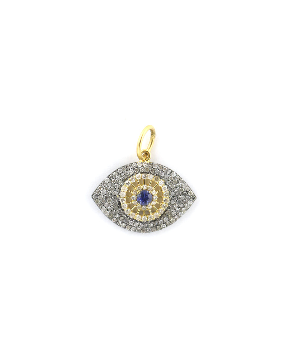 14K Gold Two Tone Sapphire Evil Eye Charm