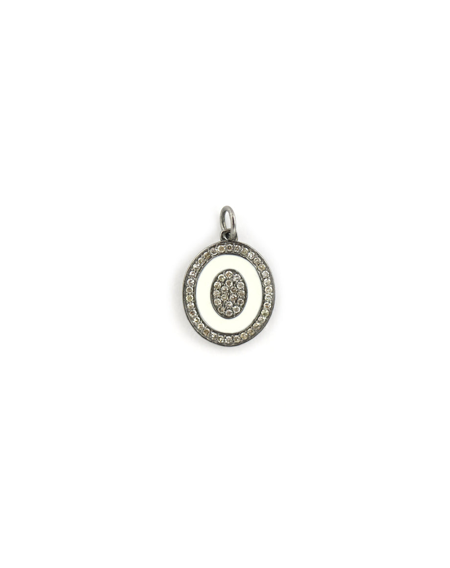 Silver Diamond White Enamel Oval Charm